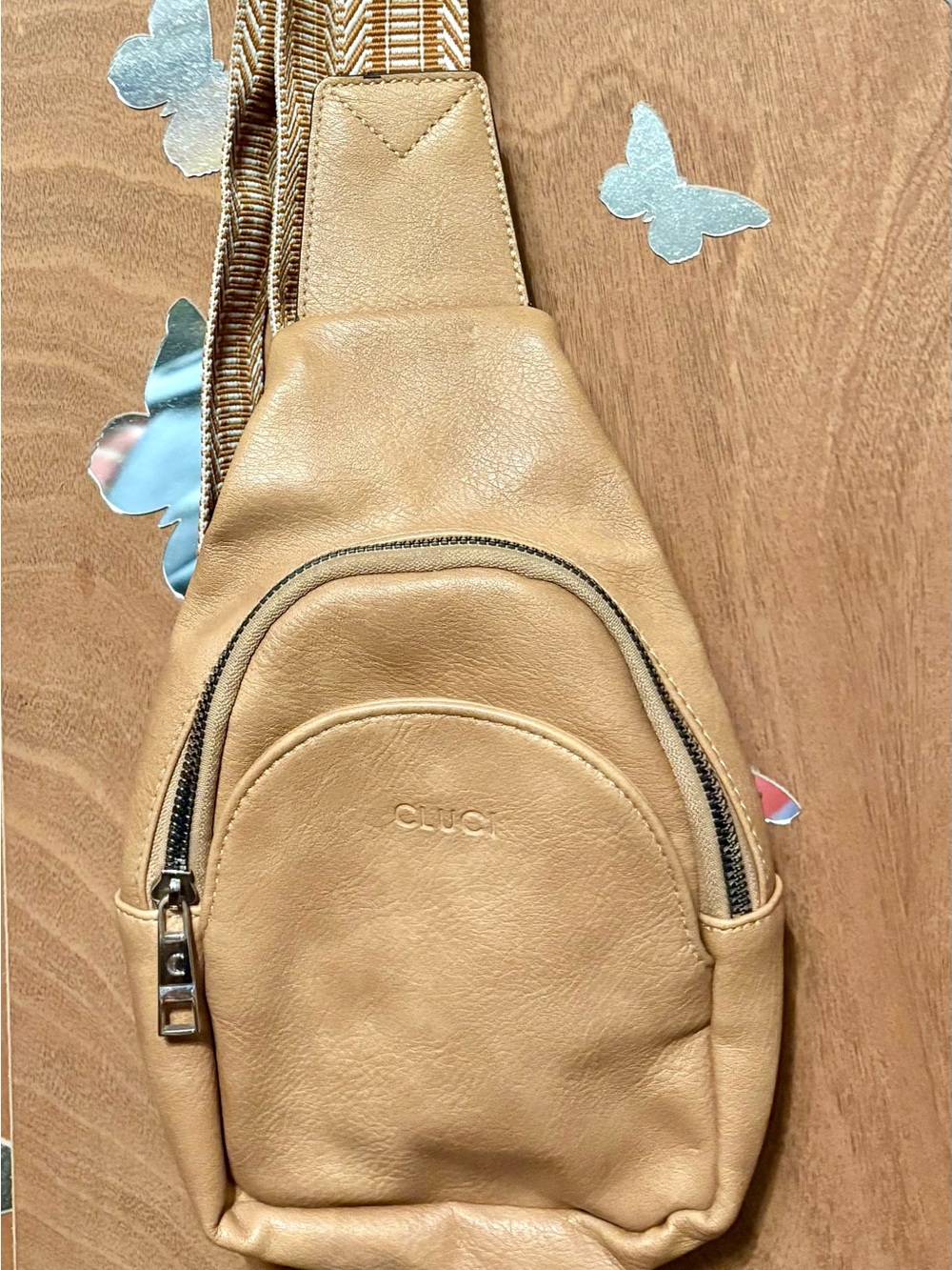 Tan Leather Crossbody Sling Bag- Cluci